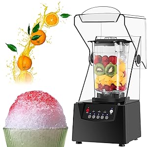 Licuadora Comercial súper silenciosa, Cuchillas 4D autolimpiables para triturar Hielo, Batidos y purés, licuadora de encimera Profesional