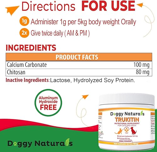 Miniatura 2 de Trukitin - Carpeta de fosfato a base de quitosina para gatos y perros, ingredientes naturales de grado humano para suplemento de apoyo renal con