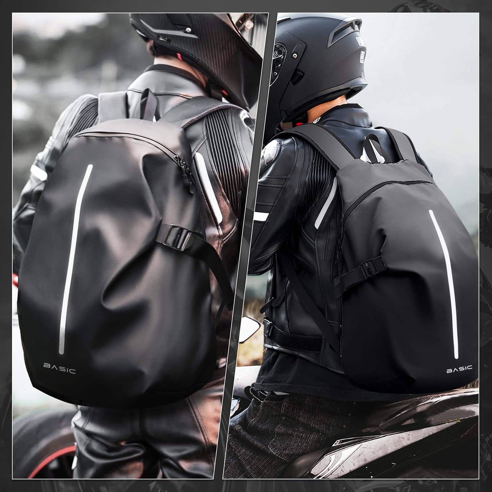 Zaino Portacasco da Moto, Zaino Uomo Donna Impermeabile Cinturino per Casco da Moto, Nero L