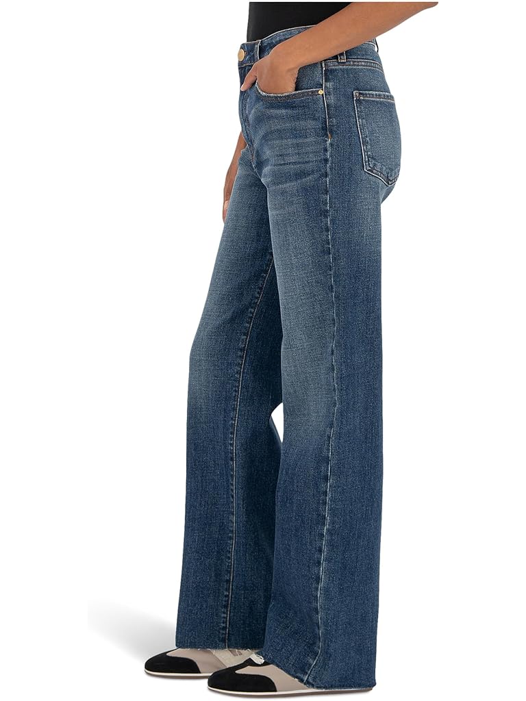 Green KUT from the Kloth Sienna High-rise Straight Leg-5 Pockets With Raw Hem In Wise