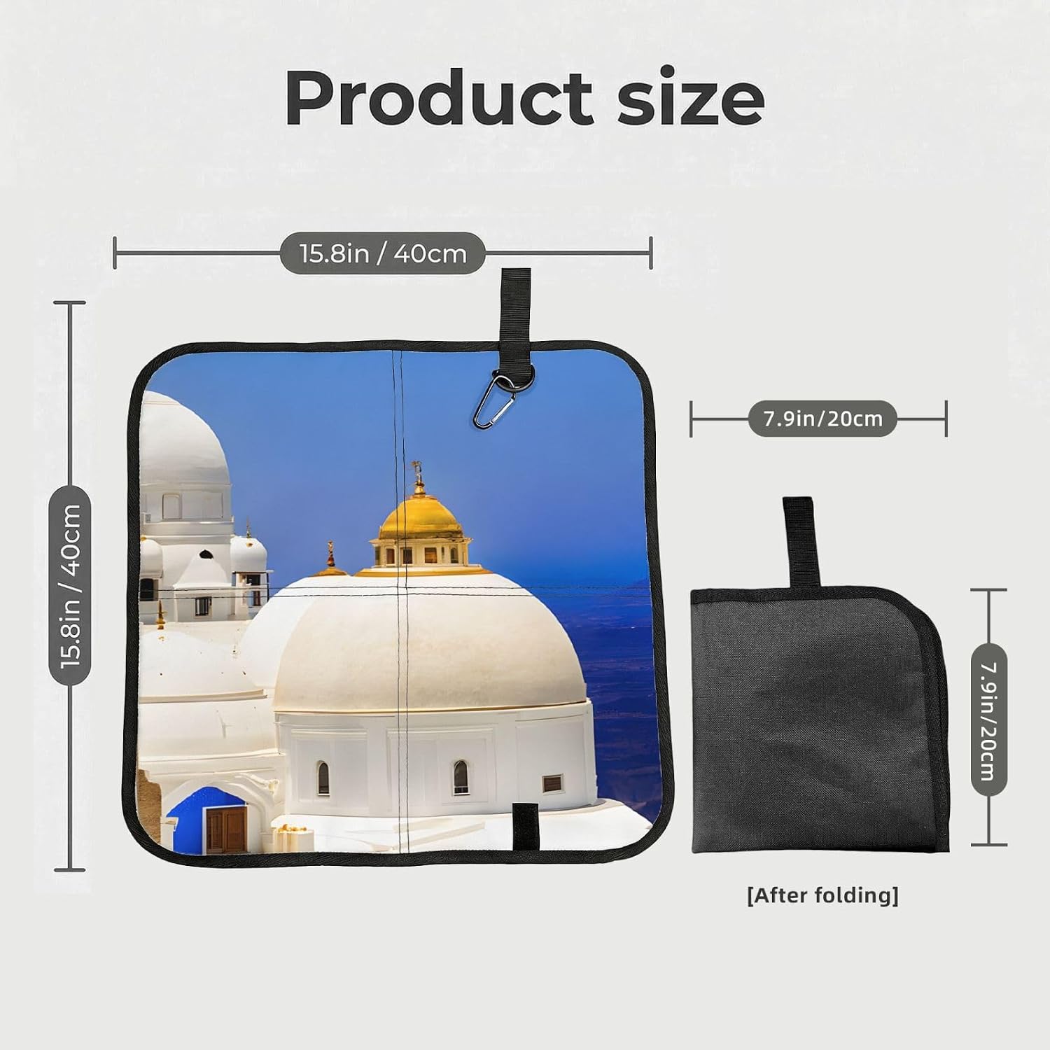 (Santorini Greek Island Sea View) Sitting Pad Foldable Seat Cushion Lightweight Camping Seat Mat with Hook for Outdoor Hiking Picnic Camping