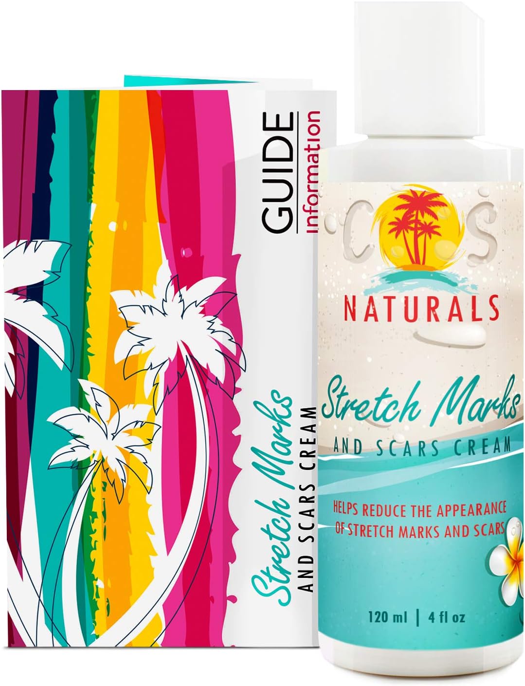 COS Naturals Stretch Marks and Scars Cream Natural Body Moisturizer Lotion with Peptides Vitamin C Hyaluronic Acid (4 oz / 120 ml)