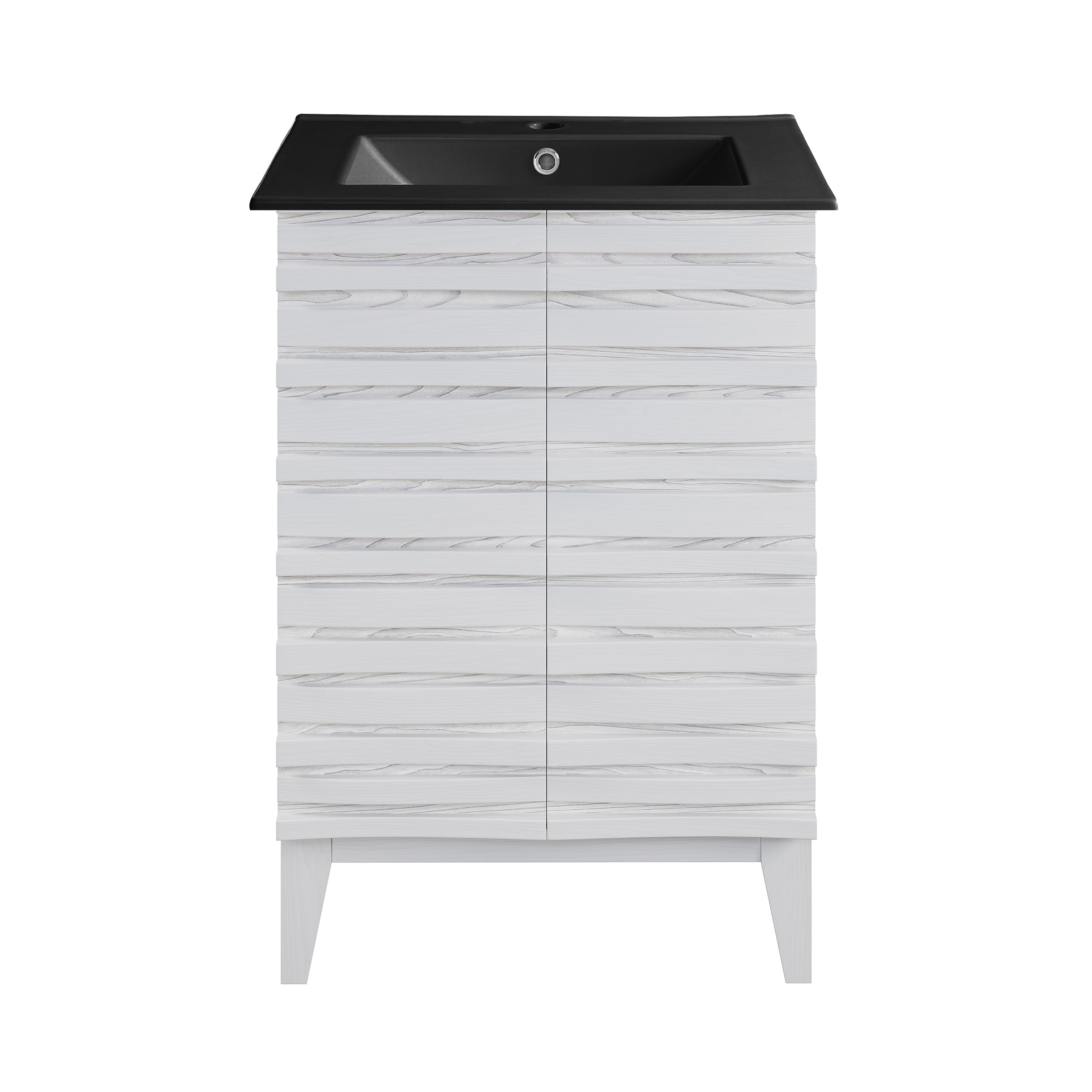 Swiss Madison Cascade 24 in. White Oak Bathroom Vanity with Black Ceramic Sink Top