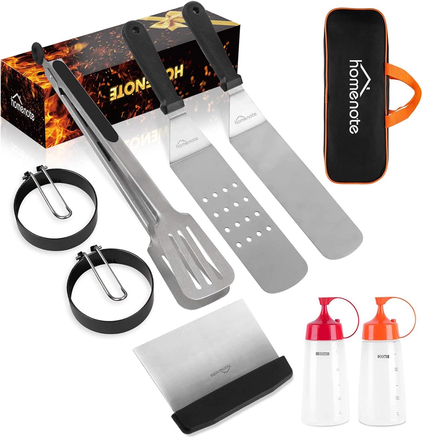 homenote Flat Top Grill Accessories, 9-Pieces Premium Griddle Accessories with Spatula Tong Set - Commercial Grade Hibachi Grill Kit - Great for Outdoor, Teppanyaki and Camping