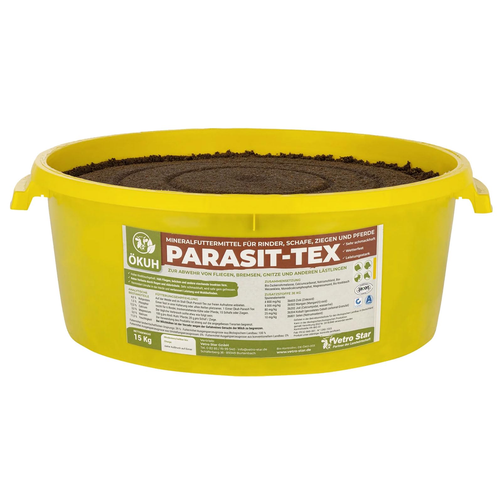 Ökuh Parasit-Tex Spezialleckmasse 15 kg gegen Fliegen Bremsen Gnitze für Rinder Ziegen Schafe Pferde