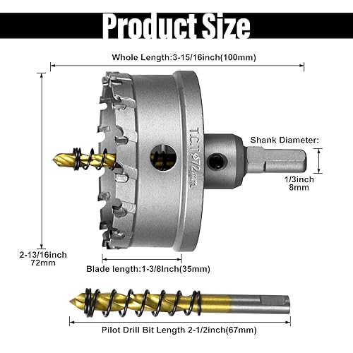 Miniatura 91 de SALI Kit de sierra perforadora TCT de 2-1/8 pulgadas (2.126 in) con punta de carburo de tungsteno con broca piloto chapada en titanio para metal