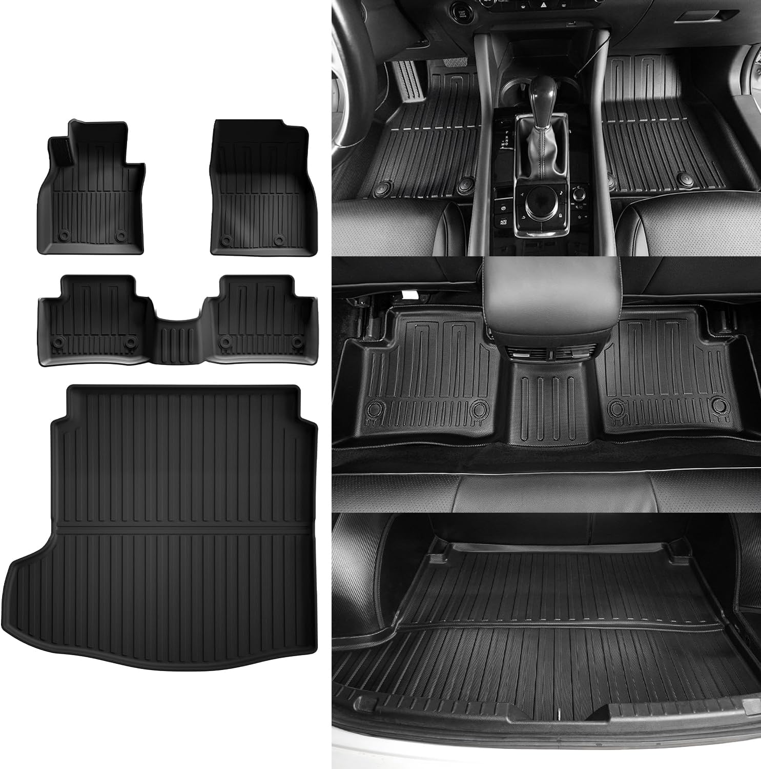 Floor Mats & Cargo Liner Compatible with 2019-2025 Mazda 3 (Only for Sedan) - Custom Fit TPE Heavy Duty Floor Liners & Trunk Mat - All Weather Car Mats for Mazda 3 2019-2025 Accessories