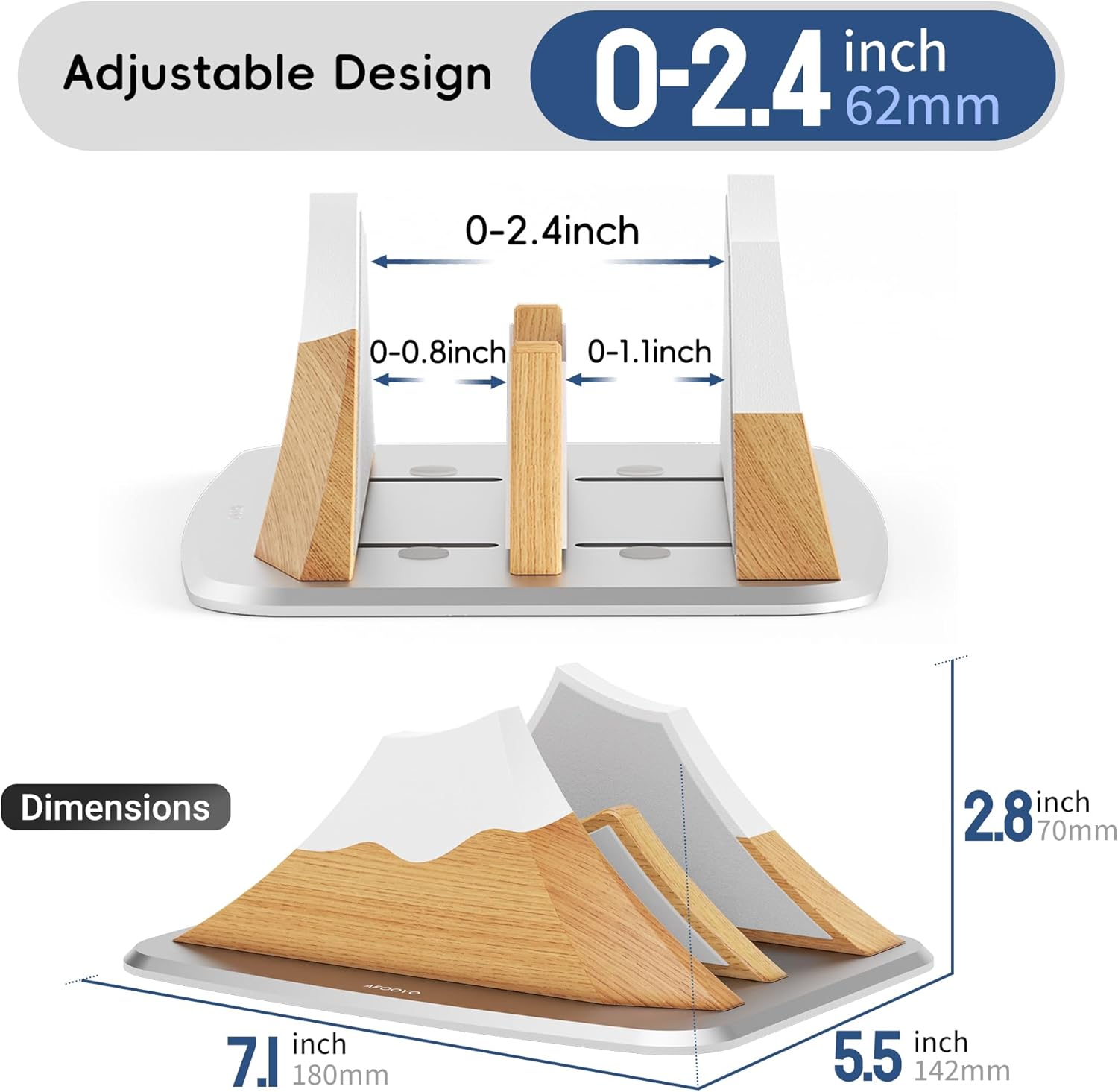 AFOOYO Vertical Dual Laptop Stand - Snow Peak-Shaped Wooden Adjustable Laptop Holder,2 Slots Desktop Dock Compatible with All MacBook, Surface,Chromebook,Dell & More(Beechwood)