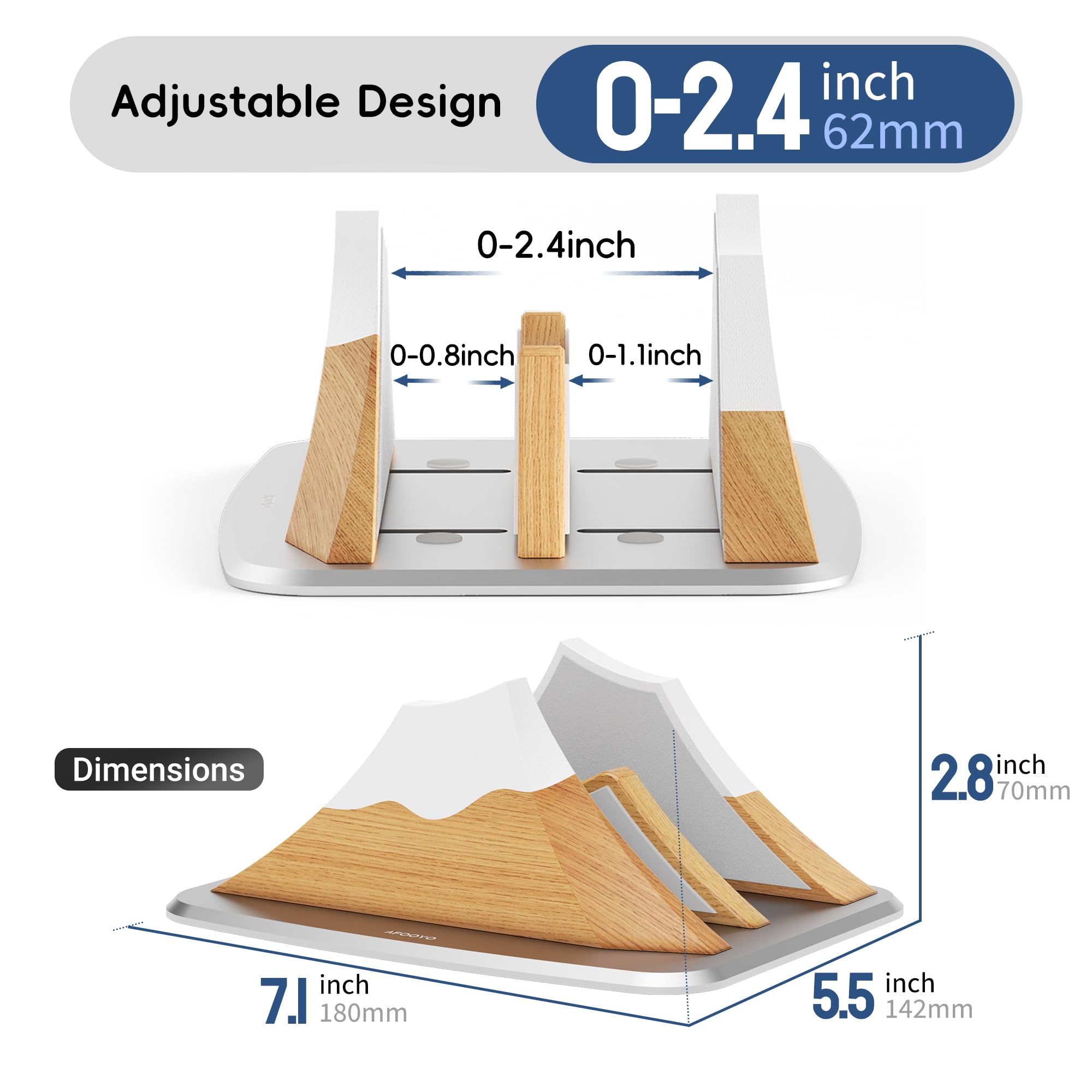 AFOOYO Vertikaler Dual-Laptop-Ständer – Schneeschirm-Form, verstellbarer Laptop-Halter, 2 Steckplätze, Desktop-Dock, kompatibel mit allen MacBook, Surface, Chromebook, Dell und mehr (Buchenholz)