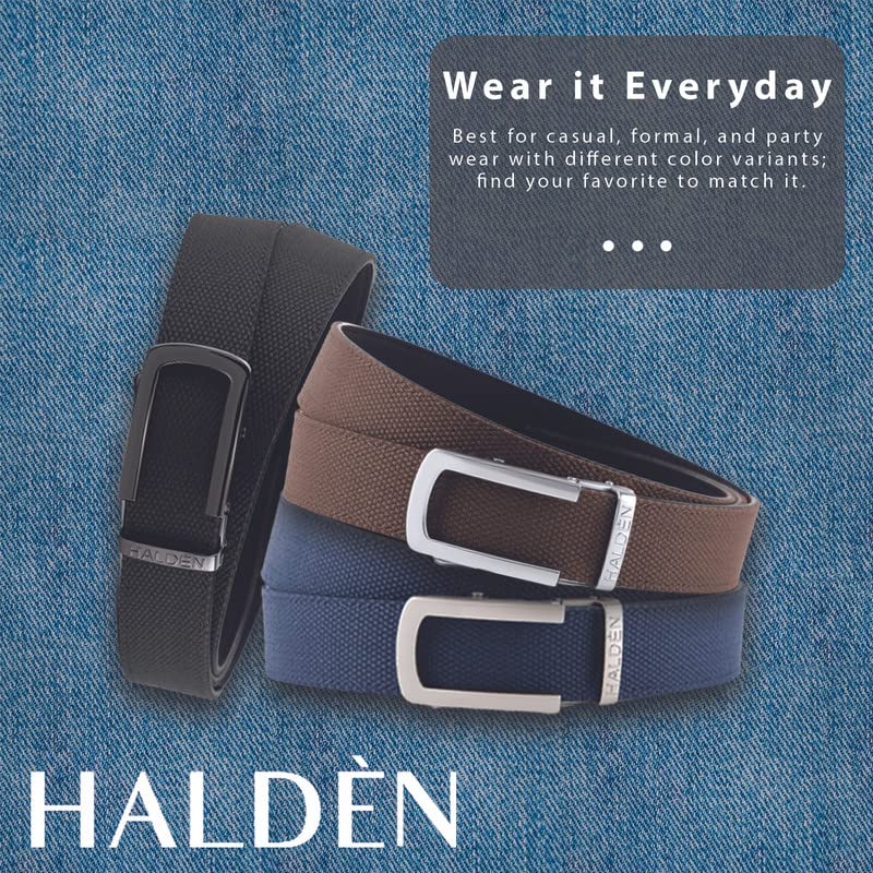 Image of HALDEN Canvas Leather Belt For Men with Magnetic Auto Lock Buckle, Adjustable Strap, Fits Up to 44 inch Waist, Stylish & Durable Belt for Daily Wear