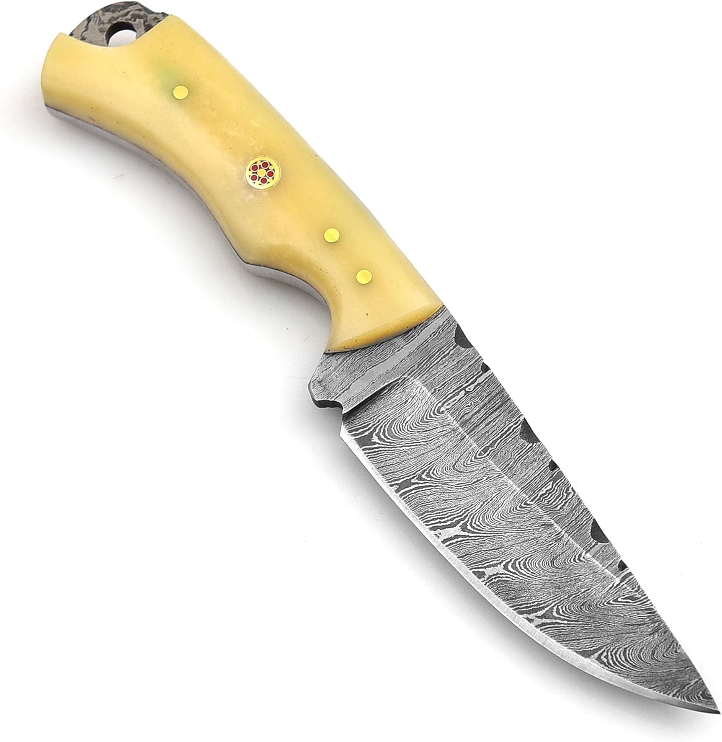 AA KNIVES 7” Handmade Damascus Hunting knife with Leather Sheath – EDC Fixed Blade Pocket Knife - Ideal for Camping, Skinning and Outdoor