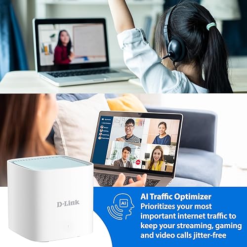 Miniatura 7 de D-Link Sistema Mesh WiFi 6, AX1500 Ai Series 802.11AX Smart Home Dual Band Gigabit Gaming Red de Internet inalámbrica (M15) Blanco