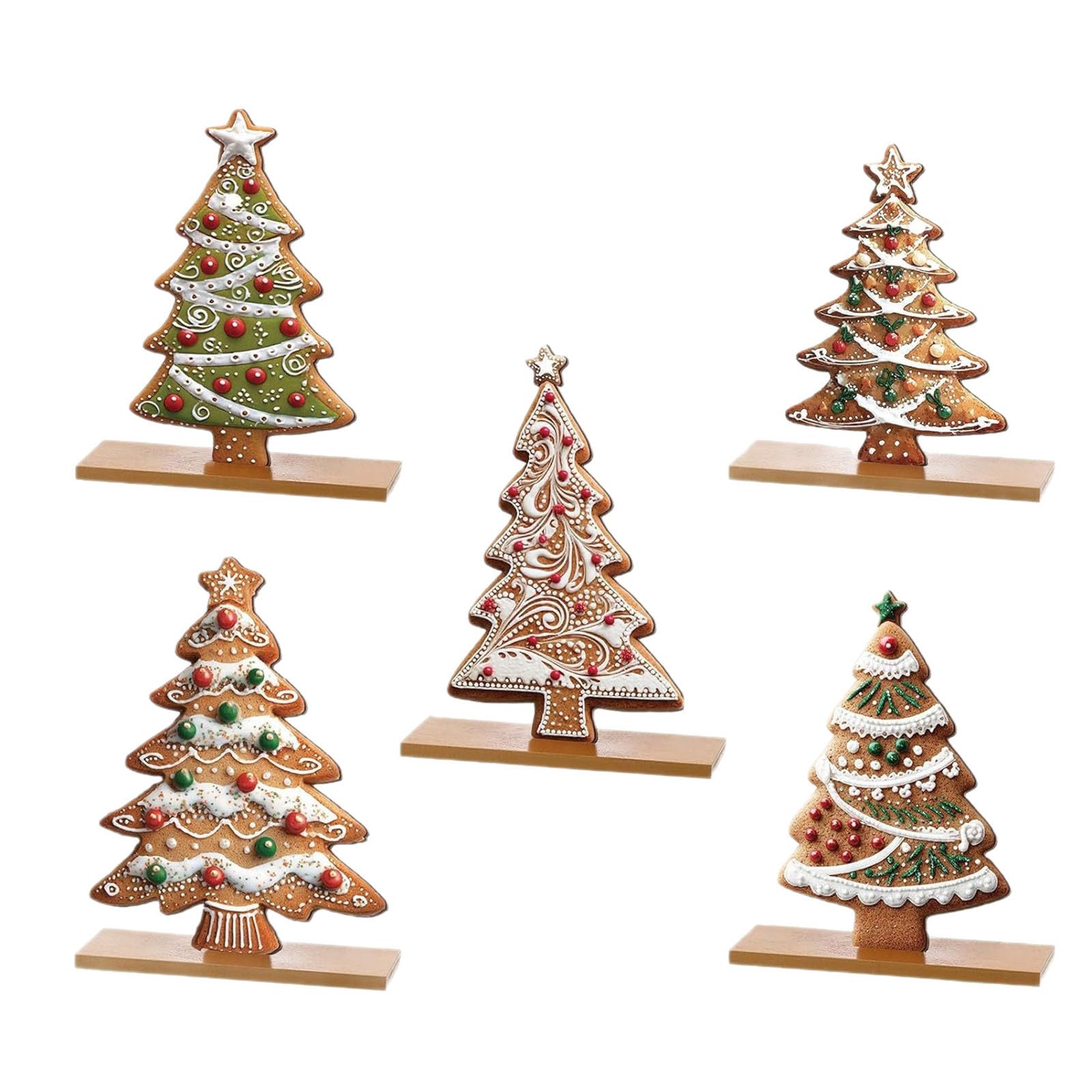 Elnwnnkc Gingerbreads Christmas Tree Collectible Figurine Christmas Tabletop Decoration Wood Gingerbreads Trees Centerpieces Collectible Figurines