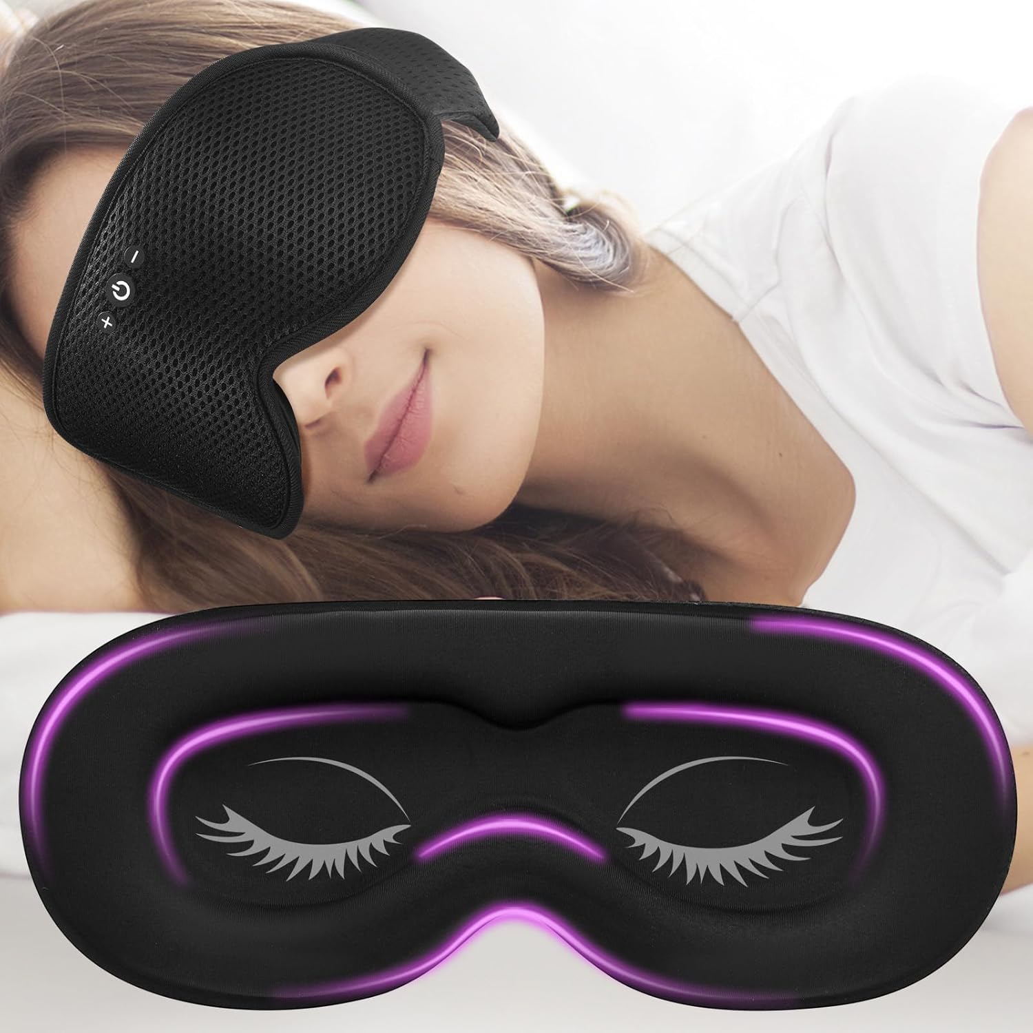 ZRUHIG Bluetooth Sleep Mask with Removable 3D Contoured, Music Eye Mask for Sleep, Sleeping Headphones with Ultra-Thin Stereo Speakers for Side Sleepers, Perfect Tech Gifts for Men/Women