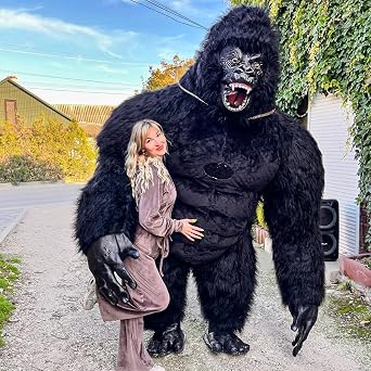 MXoSUM Deluxe Giant Gorilla Costume for Adult Funny Inflatable Plush Gorilla Costume Blow up Mascot Suit Party Halloween