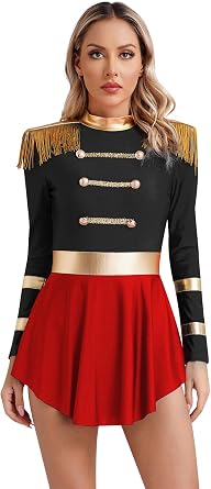 Womens Circus Showman Skirted Bodysuit Ringmaster Cosplay Costume Leotard with Accessories