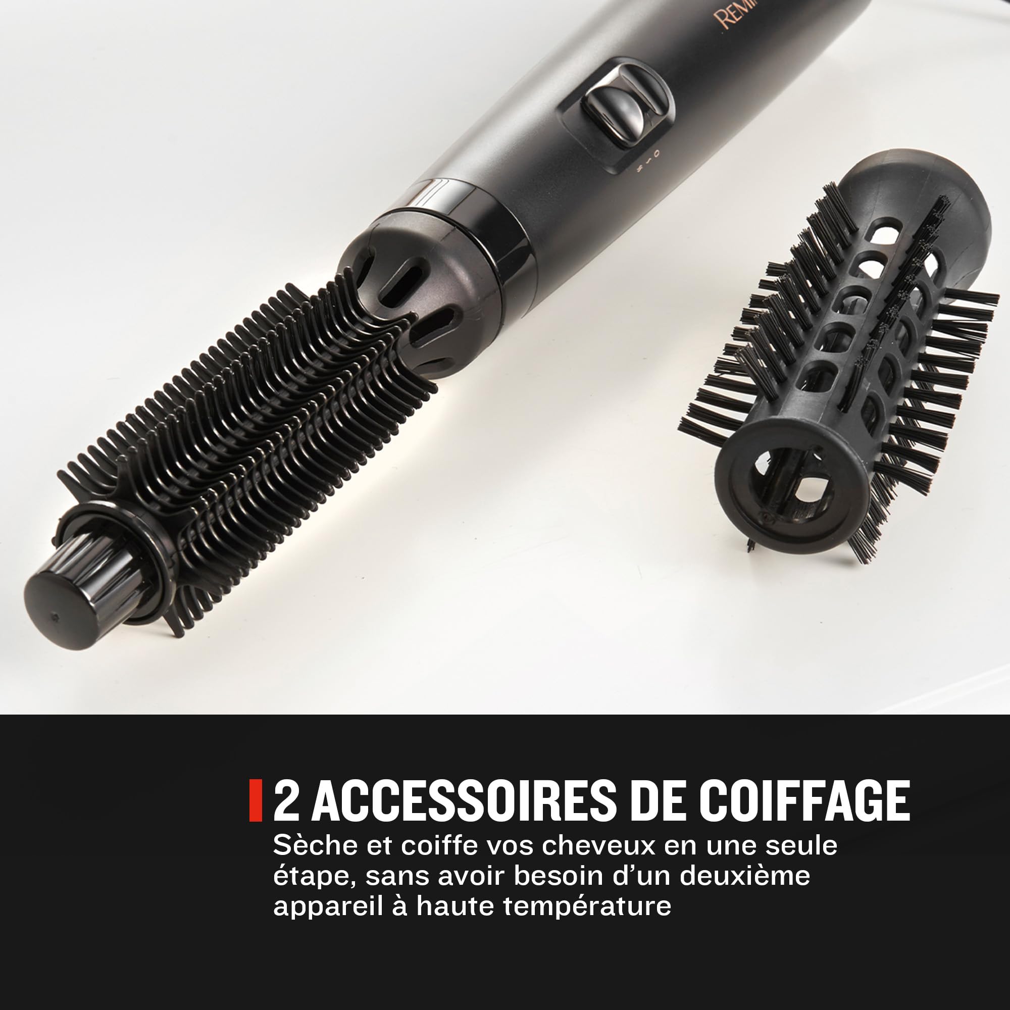 Remington Brosse Soufflante [Idéale Cheveux Courts] Blow Dry & Style (400W, Température variable, 2 brosses rondes 19 et 25mm, Cordon Rotatif) AS7100