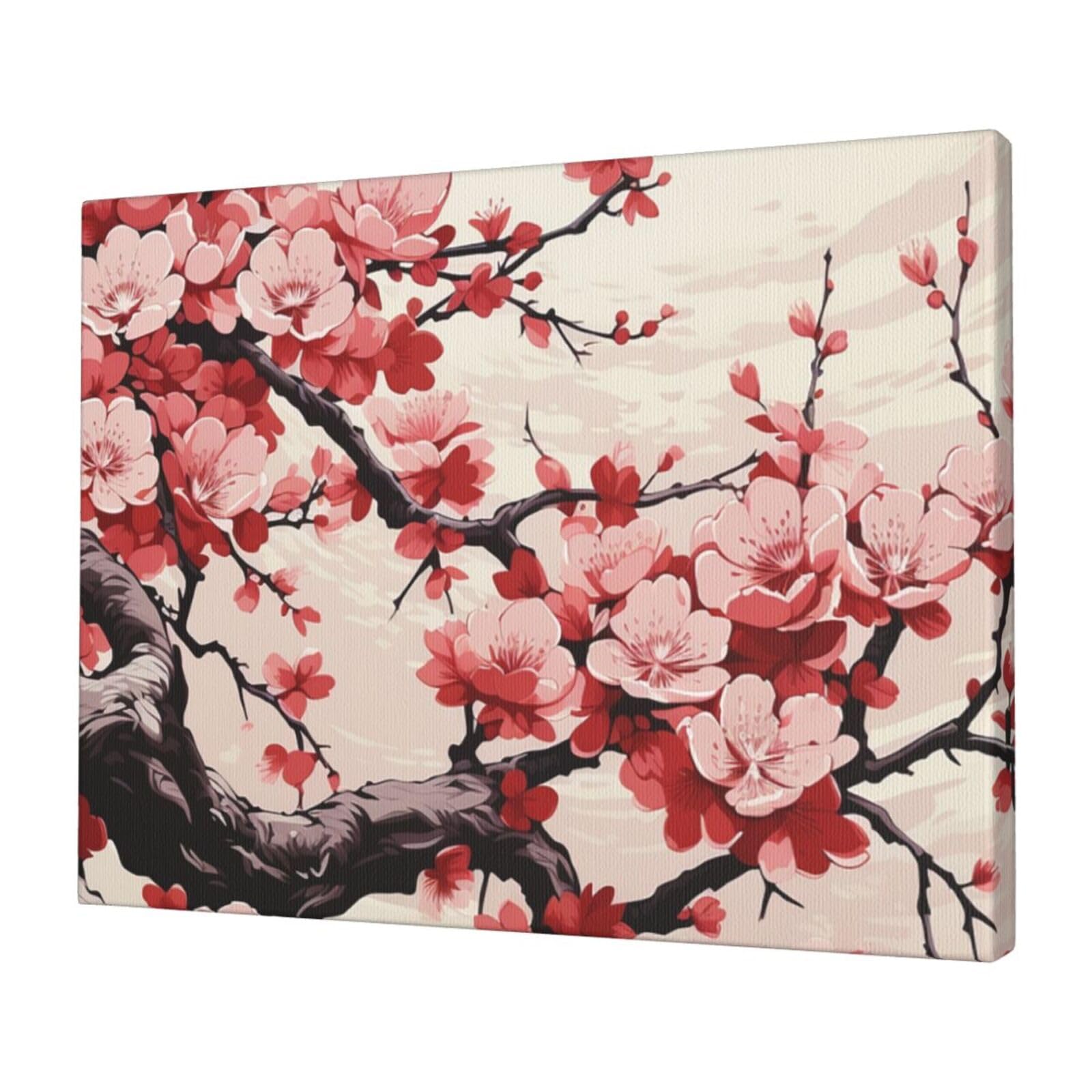 KLOPH Japanese Floral Cherry Blossom Canvas Wall Art for Living Room 12"x16" Modern Artwork Painting for Bathroom Hanging Canvas Prints Aesthetic Wallart for Bedroom Kitchen Office Wall Decor