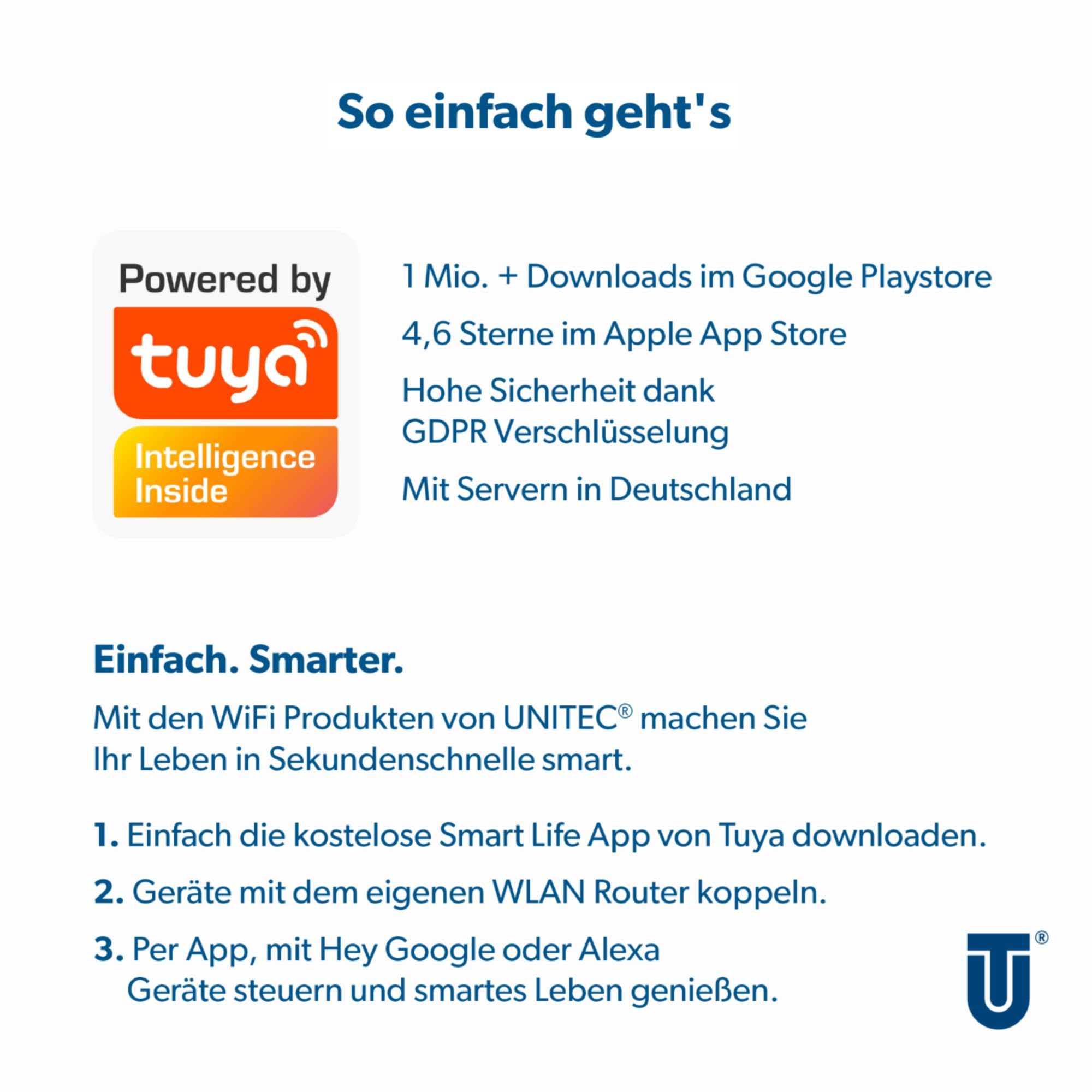 Unitec Czujnik magnetyczny do drzwi/okien z Wi-Fi, powiadomienia na smartfonie, czujnik ostrzegawczy WLAN, nie wymaga bramki, zasilanie bateryjne