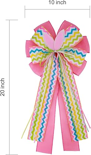 Miniatura 2 de Meseey 2 lazos grandes de arpillera de trébol de trébol de 12 x 10 pulgadas lazo de vacaciones para decoración de corona de puerta delantera