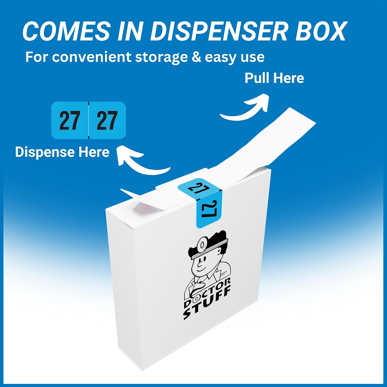 2027 Year Stickers, Doctor Stuff 2027 Chart Stickers, Fluorescent Blue Color Coded, USA Made Year Labels for End Tab File Folders, 500 Labels/Roll in a Dispenser Box, 3/4" x 1-1/2"