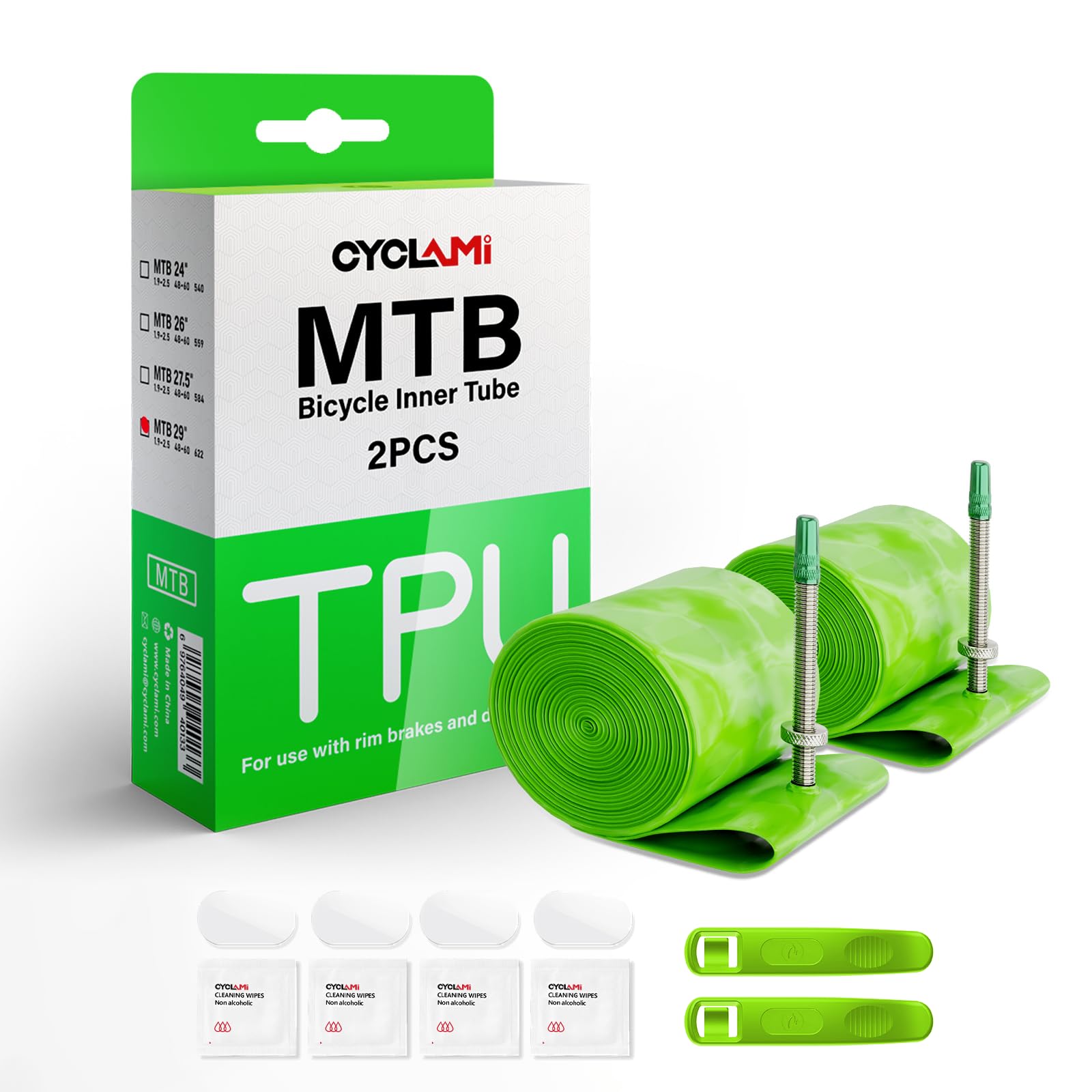 Paquete de 2 Tubos Interiores de TPU MTB29 Pulgadas x 1.9-2.5 para neumáticos de Bicicleta MTB, Durabilidad Mejorada, Tubo de Bicicleta de 45 mm de Longitud de la válvula Presta