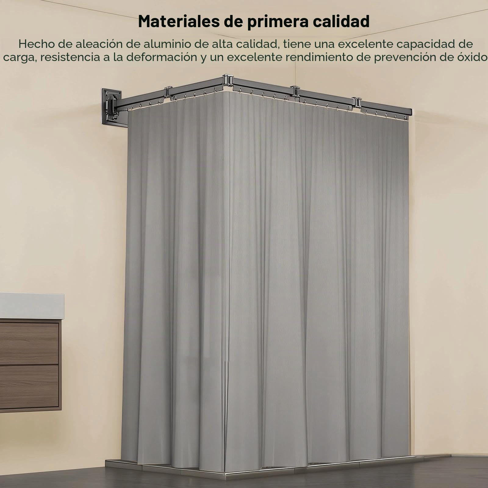 Barra Ducha Plegable 5 Pliegues con Cortina Incluida | Barra Cortina Ducha, Dos Métodos de Instalación, para Hogares, Hoteles y Gimnasios