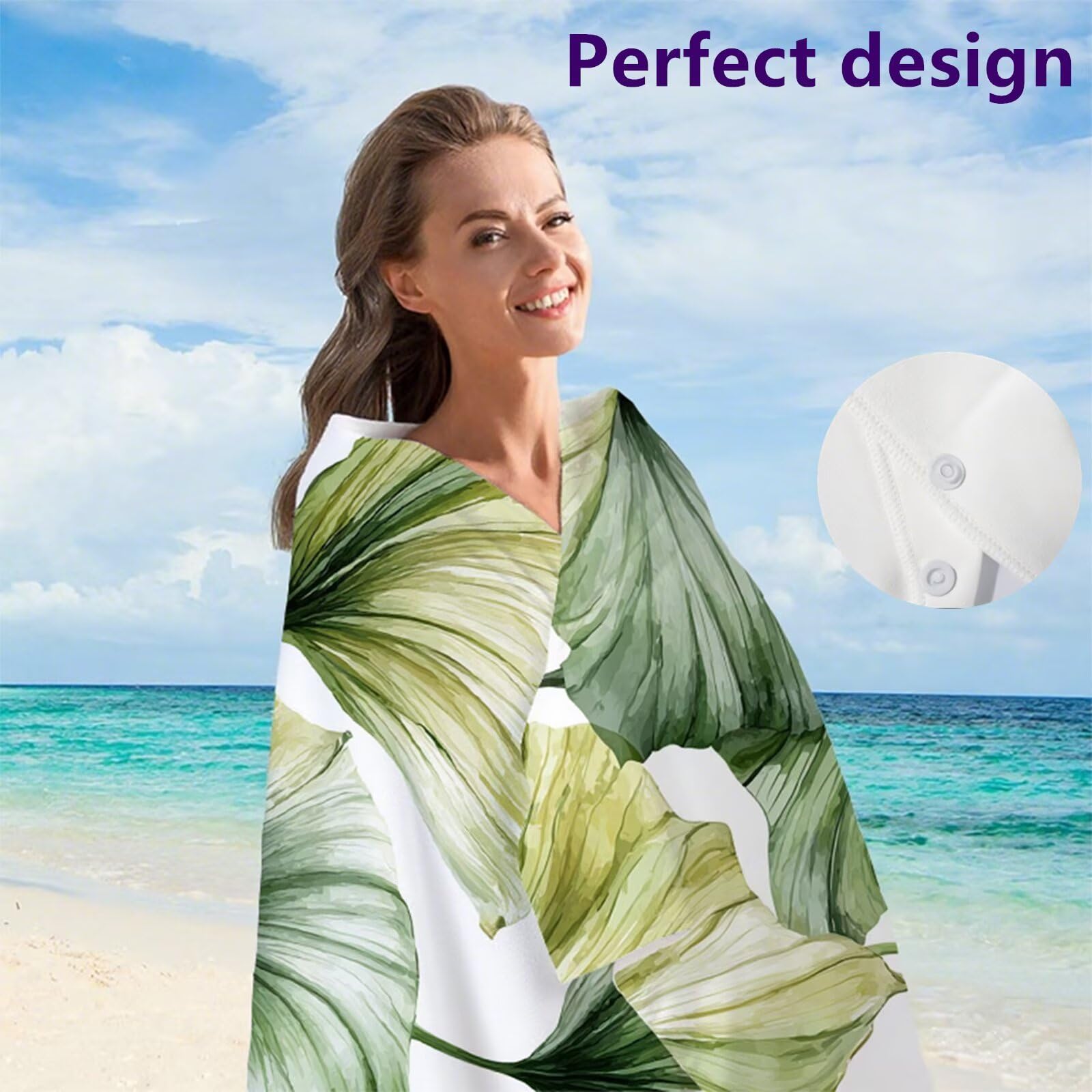 Telo Mare Microfibra 90x180 cm Telo Mare Grande, Asciugamano Palestra Assorbente Asciugatura Rapida, Asciugamano Mare Antisabbi Stuoia Spiaggia per Piscina, Viaggio 2 Set- Foglie Piante G1-1142