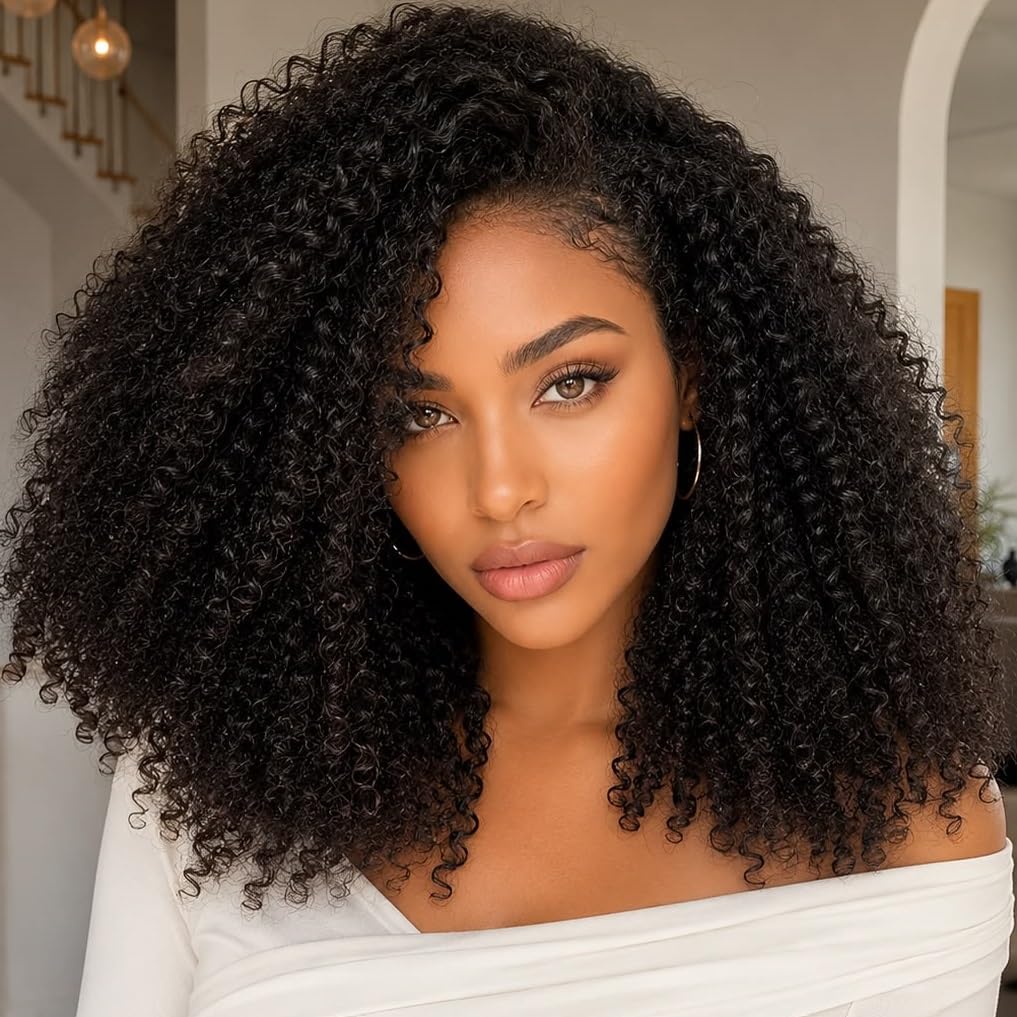 Ali Grace Kinky Curly Human Hair Half Wig, Glueless Drawstring Headband