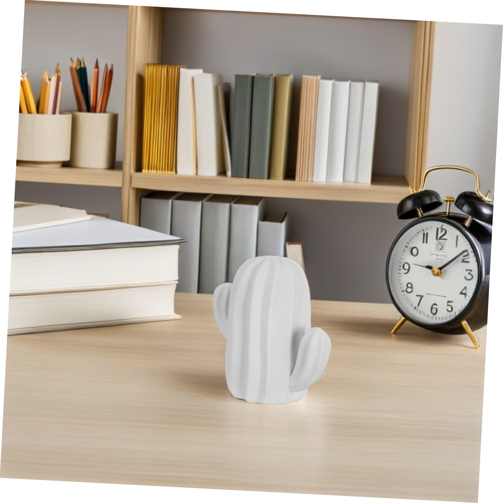 minkissy Statuetta Cactus in Ceramica Bianca, Decorazione Elegante per Casa