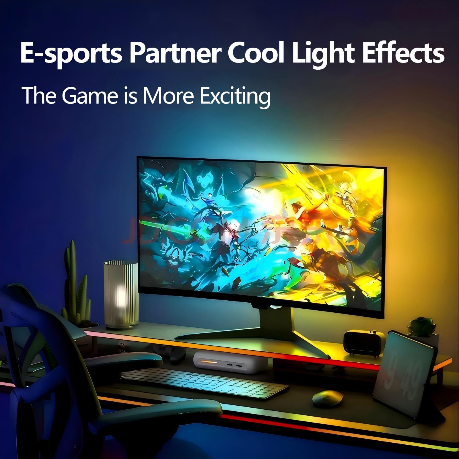 Tira de luces LED para monitor de PC de 32 pulgadas, retroiluminación RGB para sincronización de pantalla con control de aplicación inteligente, decoración de sala de juegos y escritorio, 4