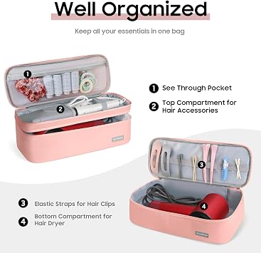 Double-Layer Travel Storage Bag Compatible with Dyson Hair Dryer and Attachments, Portable Carrying Case for Hair Dryer Brush/Volumizer/Styler/Hot Tools Scandihome Series, Pink(Bag Only)