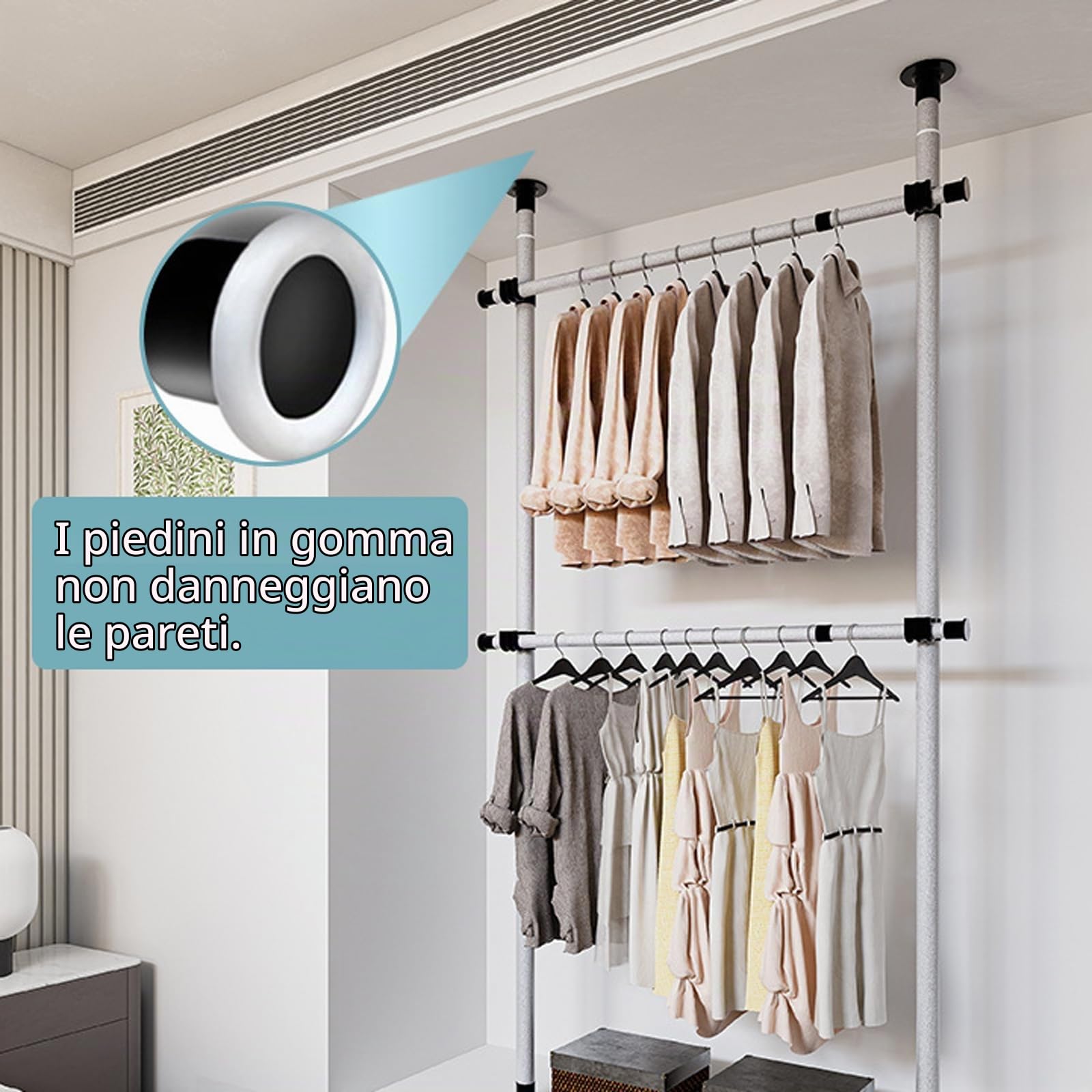Appendiabiti Telescopico,Multifunzione Armadio Telescopico dal Pavimento al Soffitto,Guardaroba Aperto Regolabile,Struttura Cabina Armadio,per Camera da Letto,Soggiorno,Studio