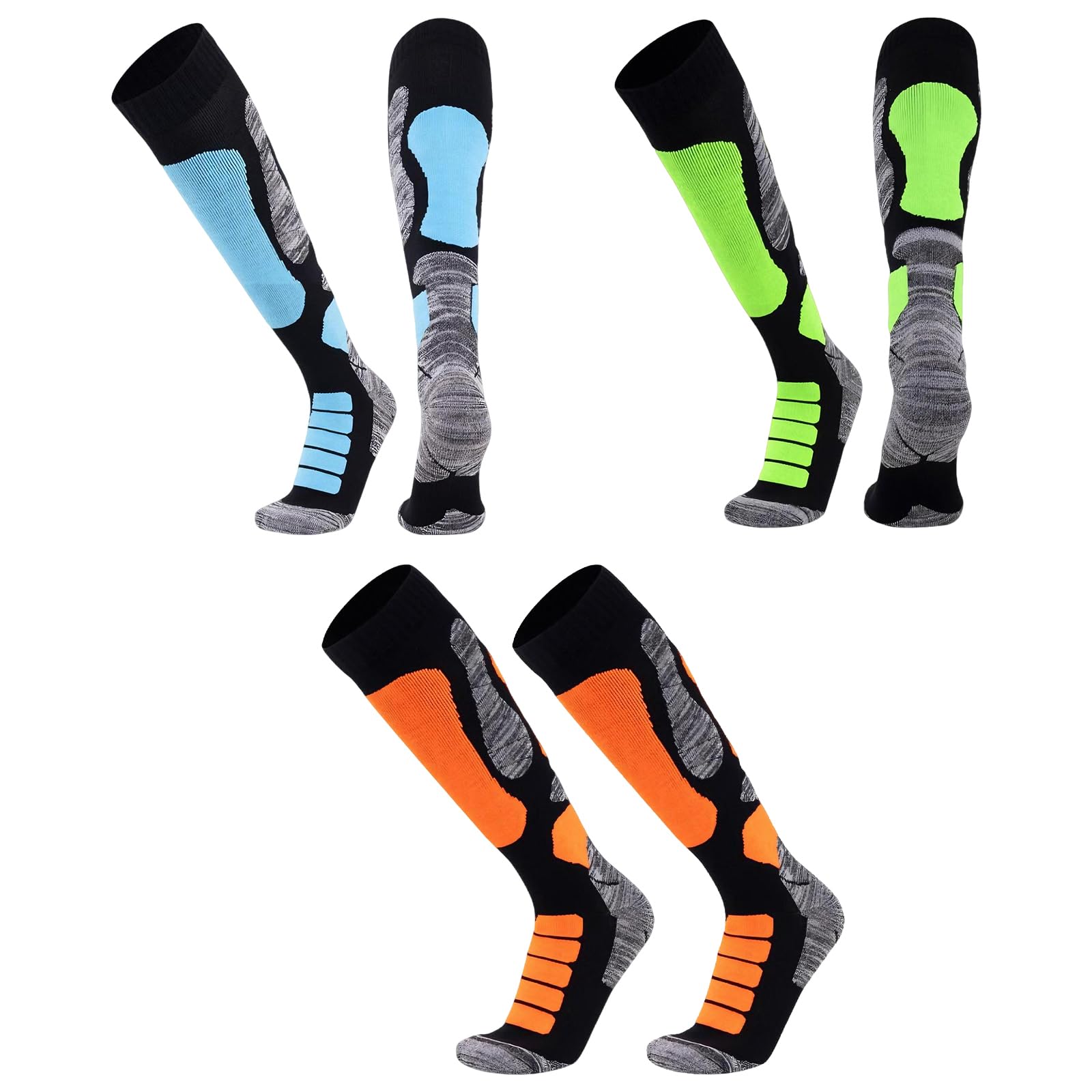 3 pares de calcetines de esquí de lana merino para mujer y hombre, calcetines térmicos hasta la rodilla, calcetines gruesos de senderismo, talla 22 cm