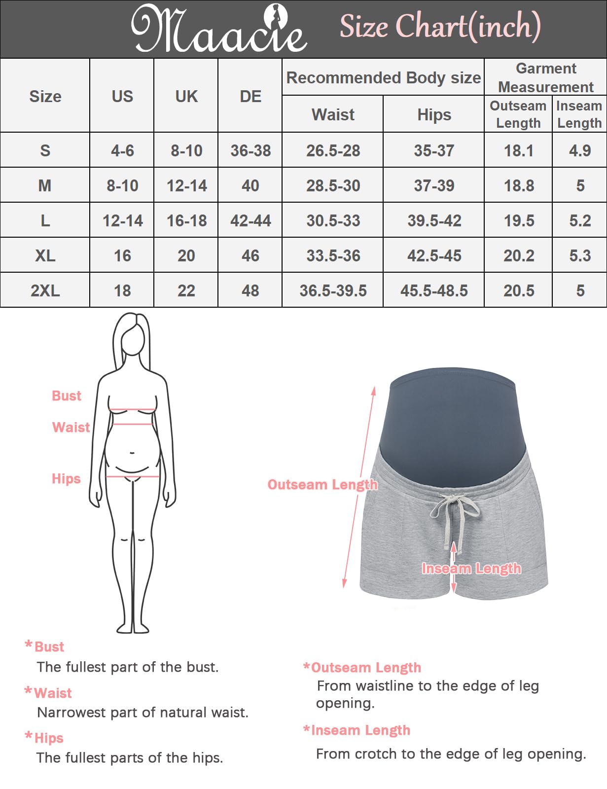 Maacie Pantalones cortos de maternidad 2026, pantalones cortos deportivos de cintura alta, pantalones cortos casuales con bolsillos