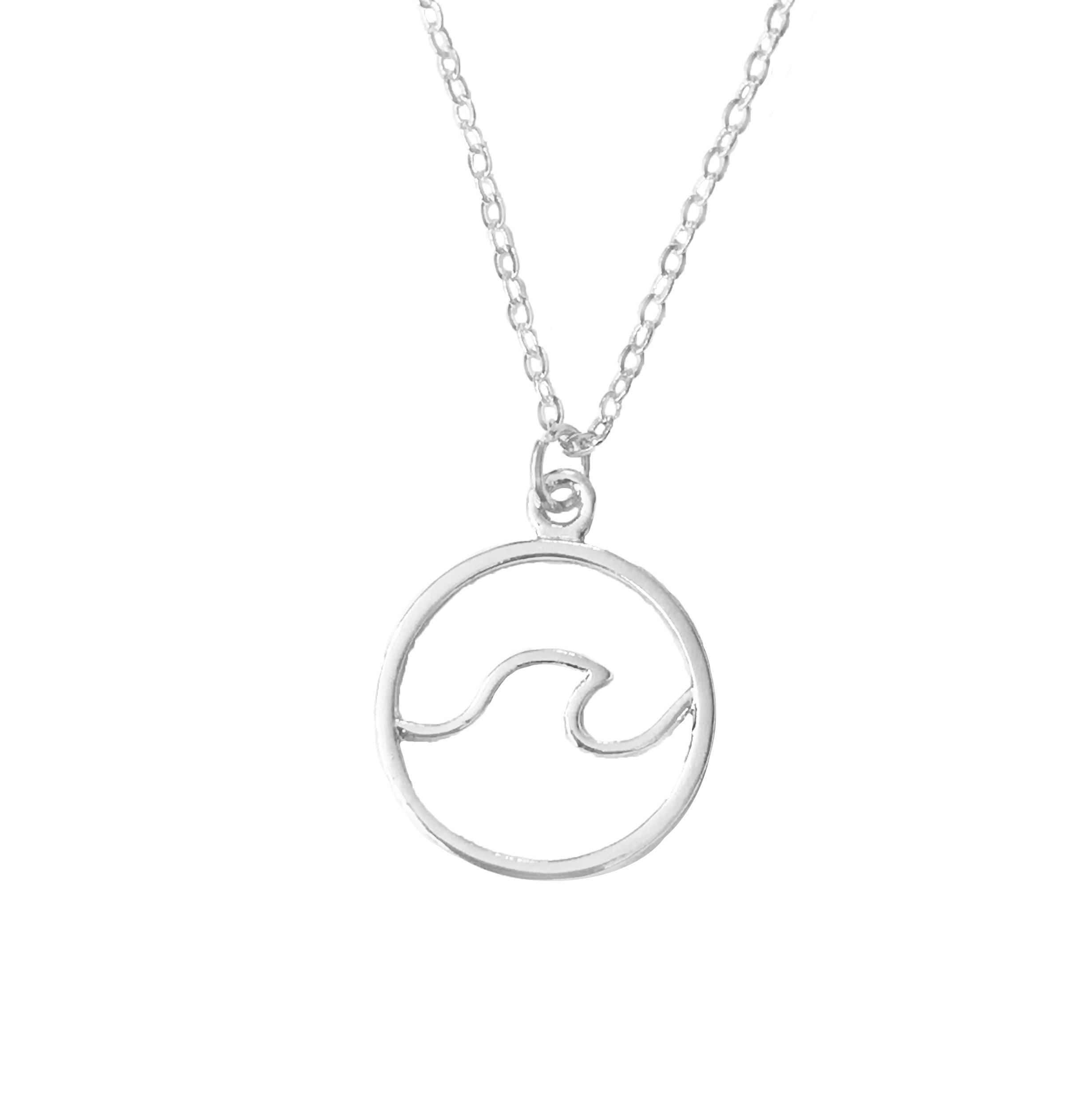 Altitude Boutique Ocean Wave Inspired Necklace Circle Surfing Hawaii Sea Beach Jewelry Silver Gold (Silver)