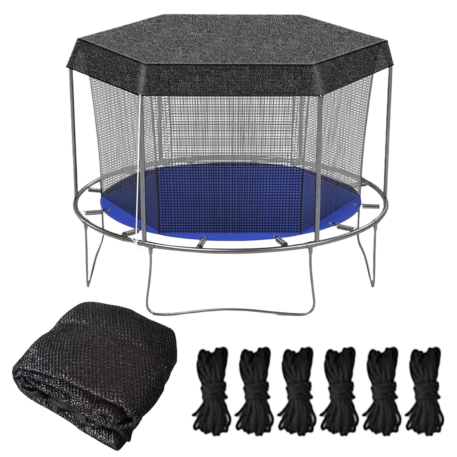 Trampoline Cover, Sun Protection Trampoline Sun Shade Cover, Fully Covered Trampolinen Topcover for 6 Poles Trampolines Accessories, 6/8/10/12 ft for Outdoor Garden Camping (Black-12 feet)