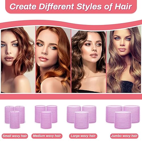 Miniatura 10 de Juego de rizadores de pelo con 24 rodillos (6 jumbo, 6 grandes, 6 medianos, 6 pequeños) y 24 clips para todas las longitudes de cabello (negro)