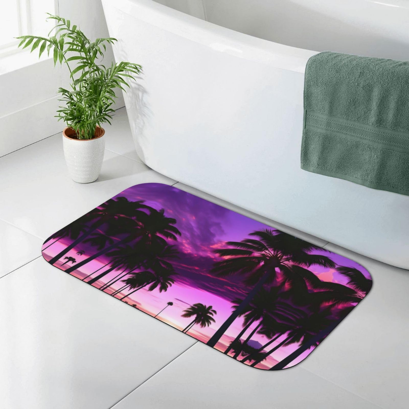 Alfombrilla de ducha de tierra de diatomeas 19.7x31.5 tapete suave de baño con diseño de palmeras