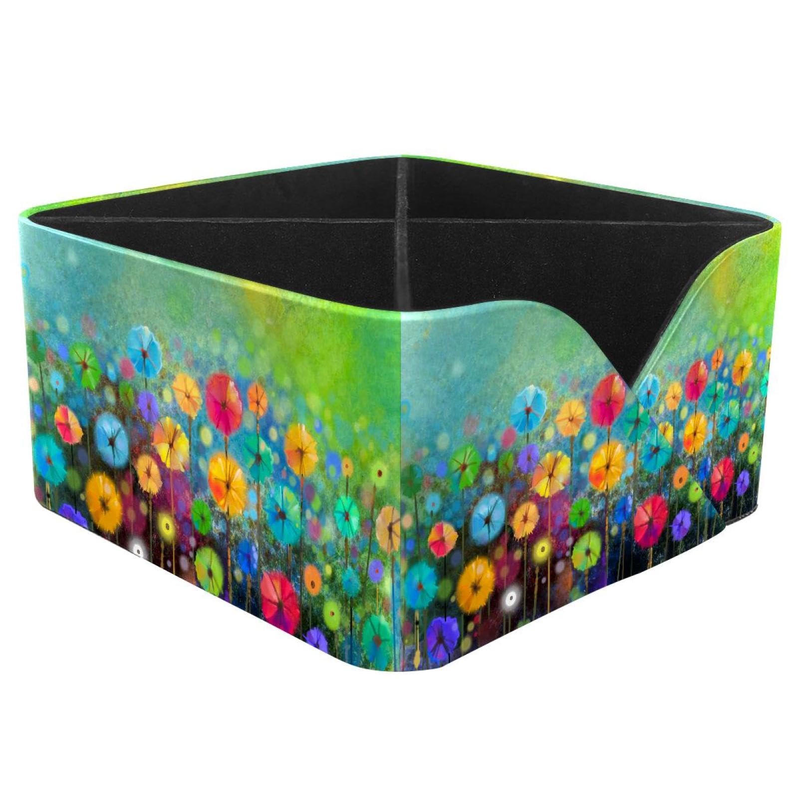 KengjuTesu Floral Watercolor Desktop Organizer Pen Holder, Rectangular Pencil Cup for Office, Study and Makeup Stations