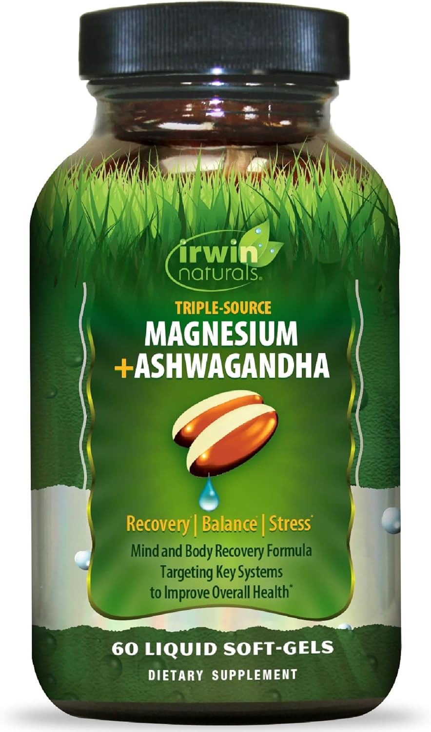 Irwin Naturals Triple Source Magnesium + Ashwagandha, 60 Liquid Soft-Gels