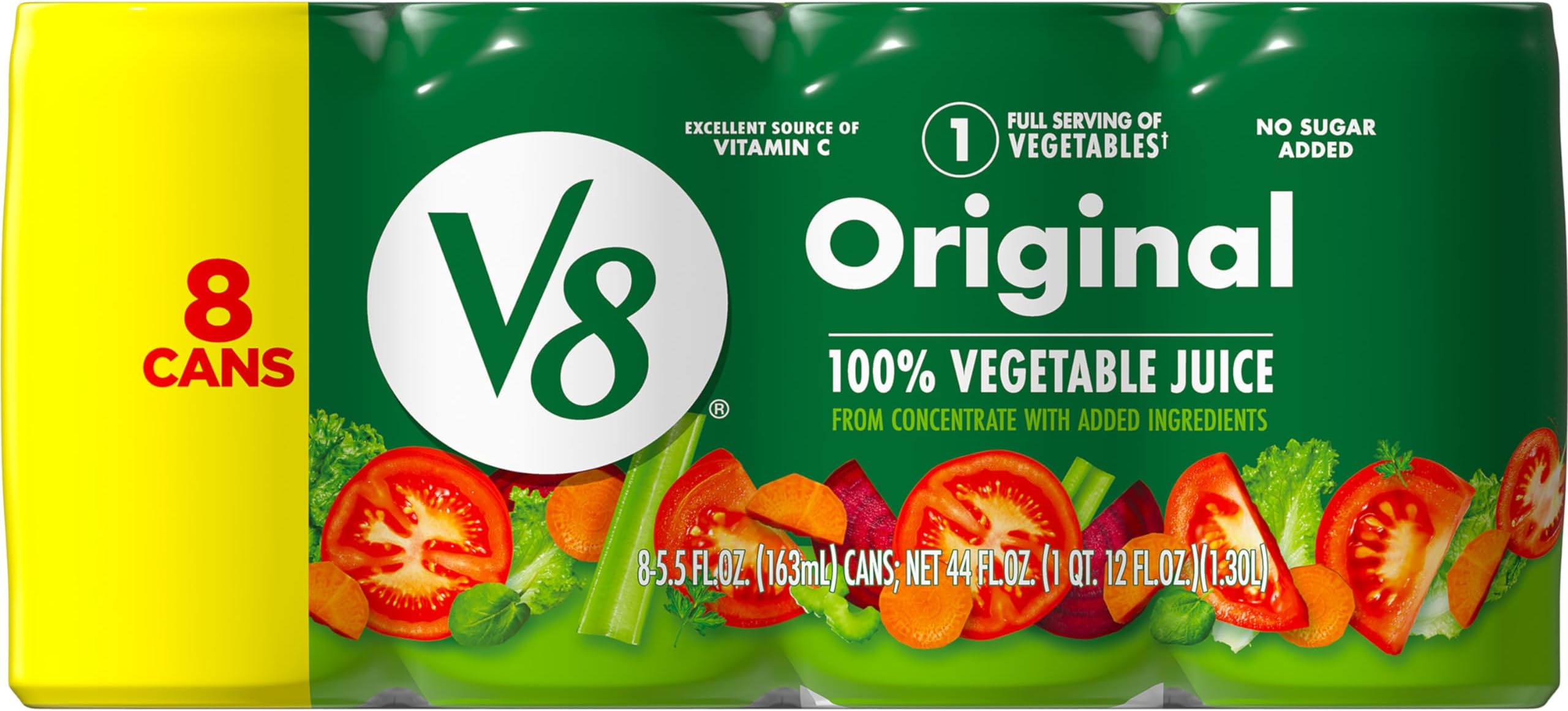 V8 Original 100% Vegetable Juice, 8 x 163ml (5.5 oz) Cans โ Plant-Powered Veggie Blend โ American Import