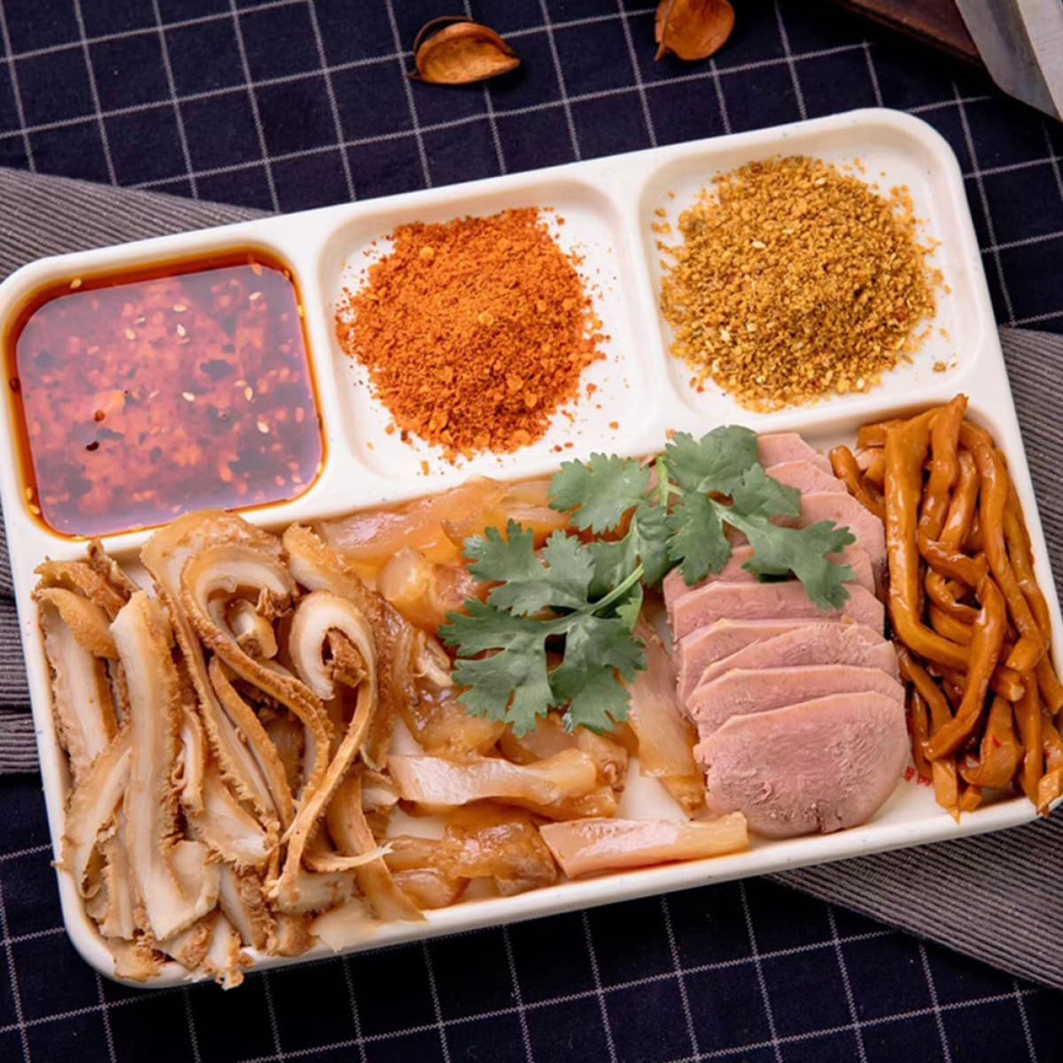 FRCOLOR Melamine Four-compartment Sauce Dish Dipping Sauce Grid Plate White Bbq Seasoning Plate for Dry and Wet Condiment Serving Side Dish