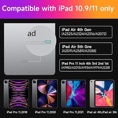 Miniatura 2 de HOU Funda de teclado para iPad Air de 11 pulgadas 2025 (M3)2024 (M2) y iPad Pro de 11 pulgadas (4321) generación 2022, funda para iPad Air de 5 y 4