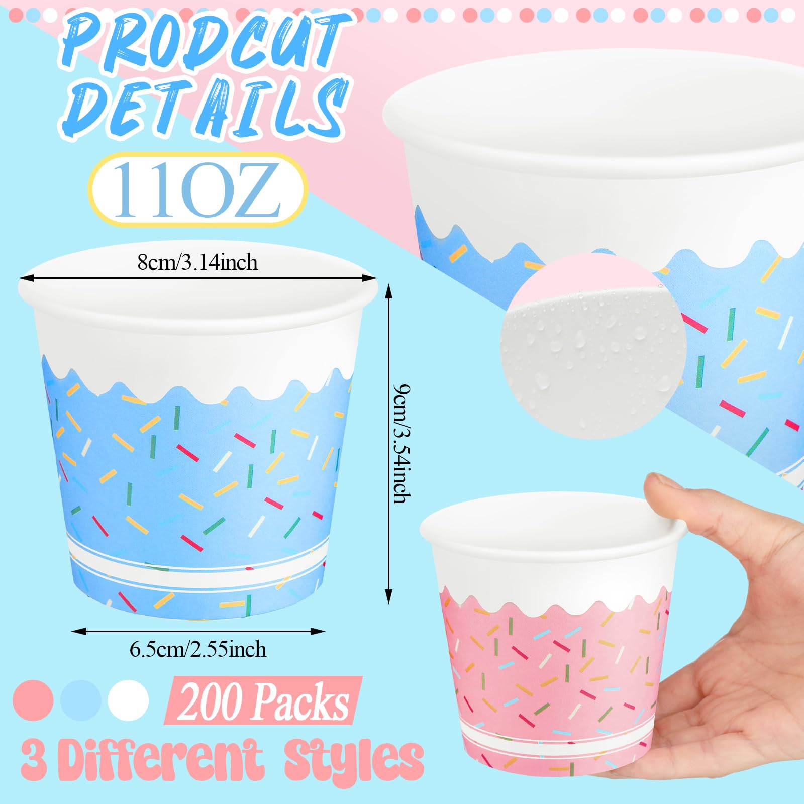 SiliFine 200 Stück Eisschalen Einweg-Eisbecher aus Papier, 325 ml, Dessertschalen, Einweg-Eisbecher, Lebensmittelbehälter für heiße kalte Suppe, Party, gefrorener Joghurt, Leckereien, Snacks,