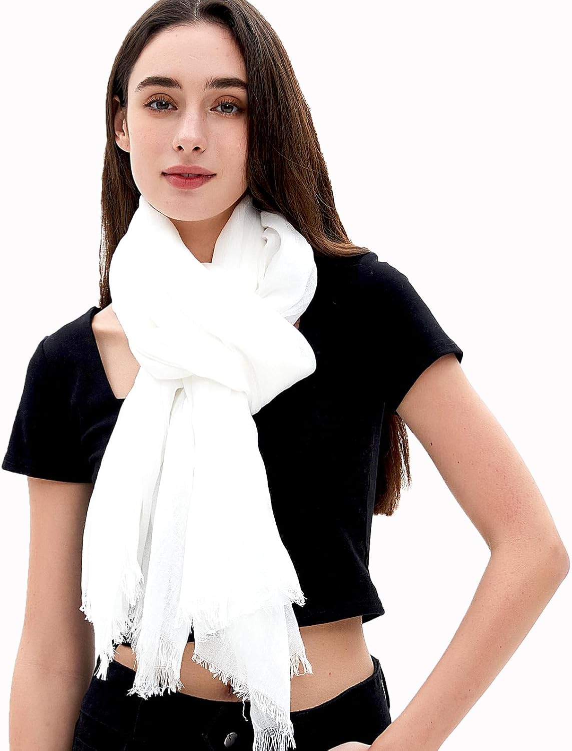 Gragengs Women Summer Scarfs Lightweight Large Long Gauze Shawl Linen Beach Wrap Plain 75”×43” - Image 6