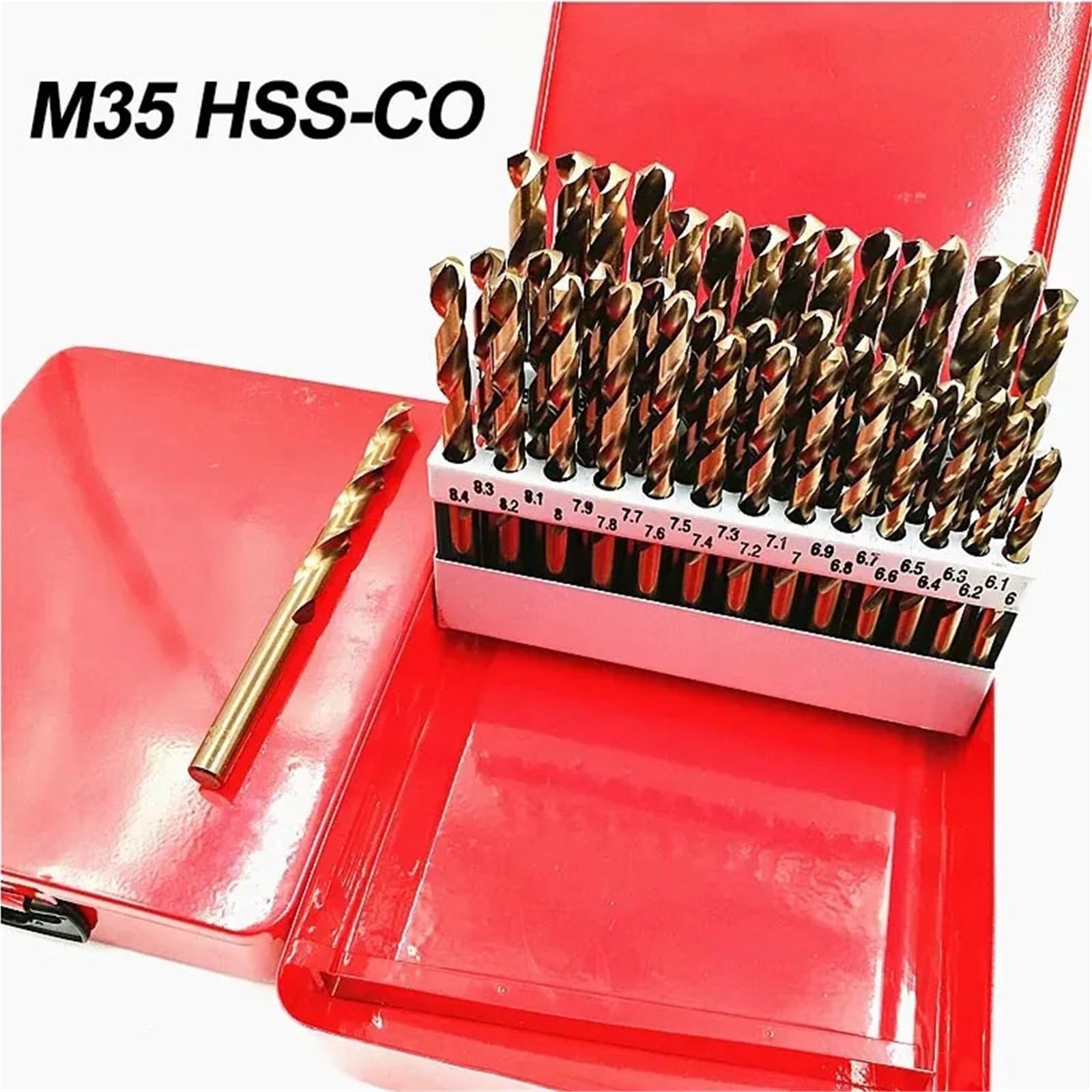 Juego de brocas para taladro rotativo Juego de brocas cobalto M35 41/51 piezas, HSS-Co, longitud estándar, con estuche metálico for taladrar acero inoxidable, madera y metal(41Pcs 6-10mm)