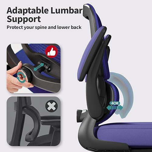 Miniatura 46 de Silla de oficina – Silla de escritorio ergonómica con soporte lumbar ajustable, silla de computadora de malla, silla ejecutiva para oficina en casa