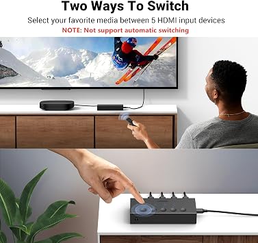 UGREEN HDMI Switch 5 in 1 Out 4K@60Hz, HDMI Splitter with Remote 5 Port Switcher Selector Box Support 3D CEC HDR HDCP2.2 Compatible with PS5/4/3 Xbox Nintendo Switch Roku TV Fire Stick Black