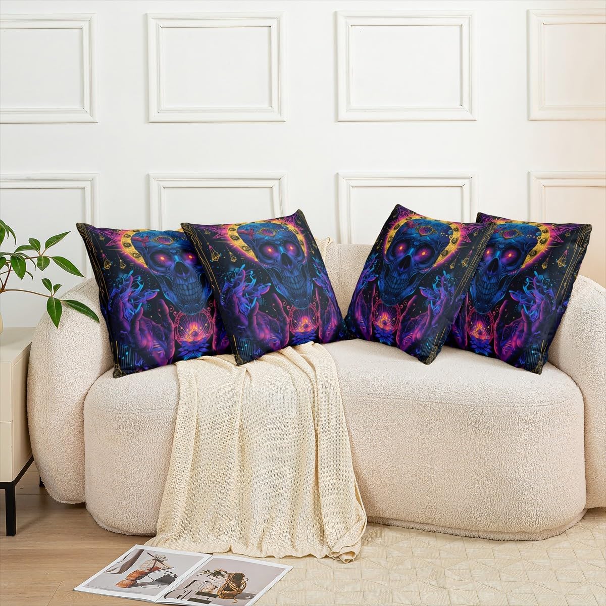 Spooky Skull Throw Pillow Covers Pack of 2,Horror Skeleton Cushion Cover for Kids Girls Boys Gothic Halloween Pillow Cases Halloween Ghost Living Room Sofa Bed Decor,16" Lx16 W image 5